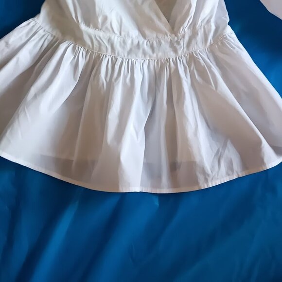 WHITE COTTON PEPLUM BLOUSE W/PUFFY SLEEVES COTTAGECORE, MEDIUM - Picture 4 of 4